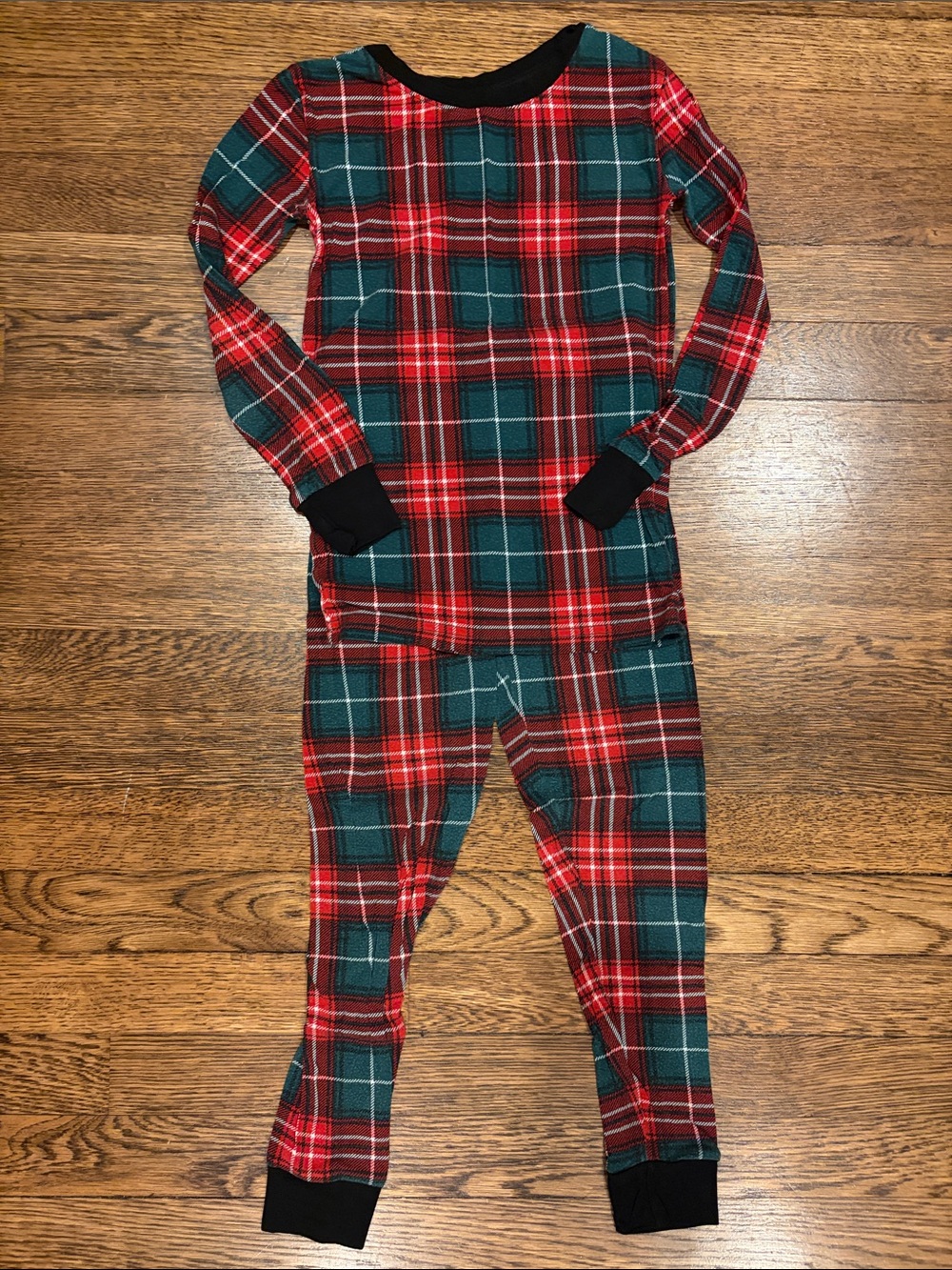 Little Sleepies Red & Green Holiday Plaid Pajama Set with Black Trim